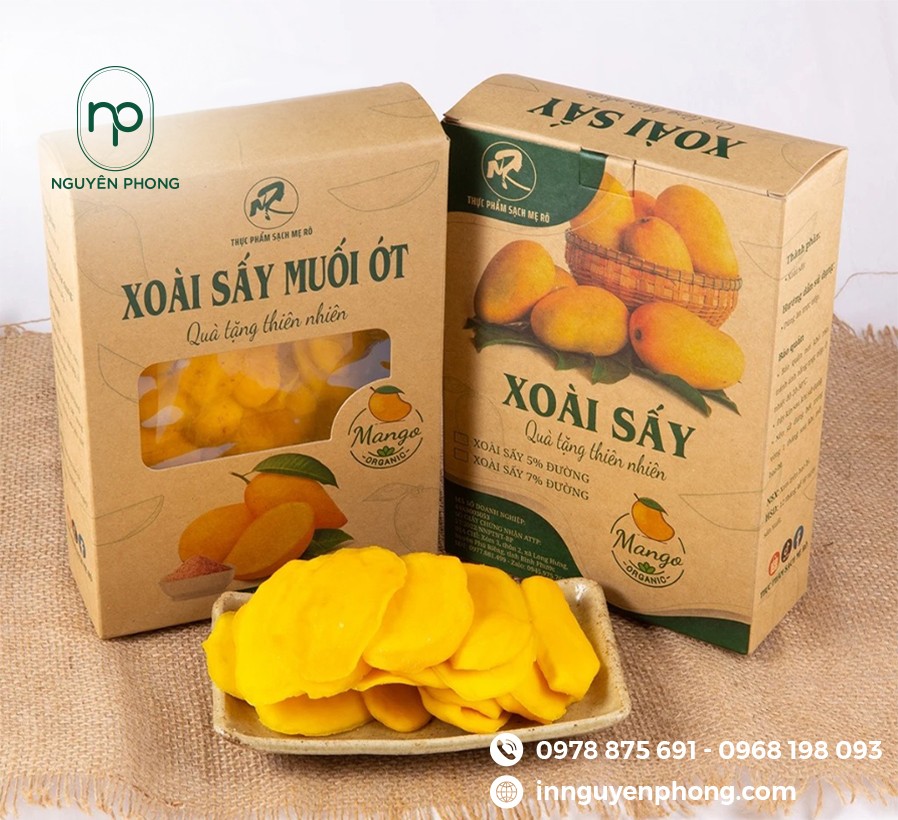 Hộp giấy Kraft đựng xoài sấy